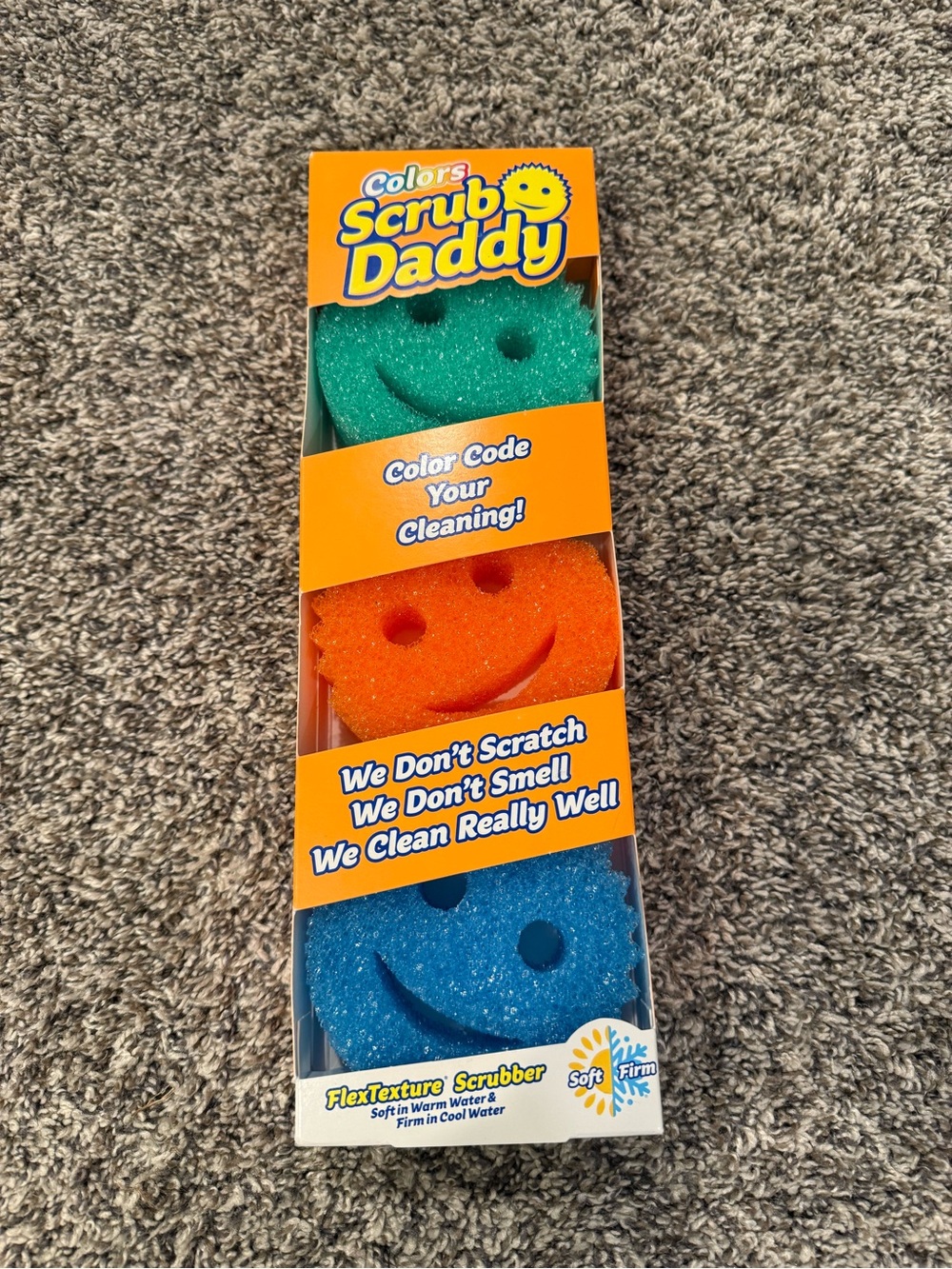 Colors Smiley Sponge Trio - Green, Orange, Blue